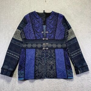 Tey Art Inc. Womens Alpaca Sweater Medium Purple Black Hand Made Reversible Peru